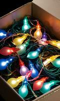 Photo Of Christmas Tangled Christmas Lights In A Box. AI Generated