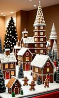 Photo Of Christmas Gingerbread Village Display. AI Generated