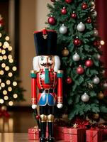 Photo Of Christmas Nutcracker Soldier Standing Tall. AI Generated