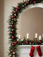 Photo Of Christmas Festive Garland Draping. AI Generated