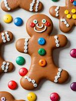 Photo Of Christmas Gingerbread Man With Colorful Buttons. AI Generated