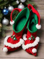 Photo Of Christmas Elf Shoes With Curled Toes. AI Generated