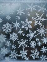 Photo Of Christmas Frost Patterns On A Windowpane. AI Generated