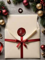 Photo Of Christmas Christmas Letter With A Wax Seal. AI Generated