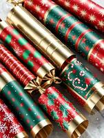 Photo Of Christmas Christmas Crackers With Festive Patterns. AI Generated