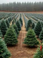 Photo Of Christmas Christmas Tree Farm Rows. AI Generated