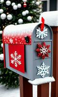 Photo Of Christmas Snowflakes Adorning A Mailbox. AI Generated