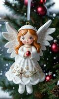 Photo Of Christmas Angel Ornament Beside A Snowy Window. AI Generated