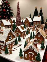 Photo Of Christmas Gingerbread Village Display. AI Generated