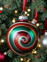 Photo Of Christmas Glass Ornament With Swirling Colors. AI Generated