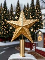 Photo Of Christmas Golden Star Atop A Mailbox. AI Generated