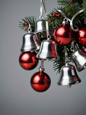 Silver Bells And Bow. Isolated On White. Stock Photo, Picture and Royalty  Free Image. Image 16034197.