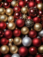 Photo Of Christmas Red And Gold Baubles. AI Generated