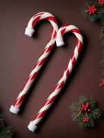 Photo Of Christmas Candy Canes Crossed Over. AI Generated