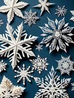 Photo Of Christmas Handmade Paper Snowflakes. AI Generated