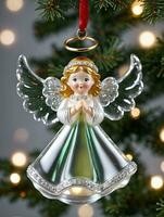 Photo Of Christmas Glass Angel Ornament With A Halo. AI Generated