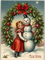 Photo Of Christmas Vintage Christmas Postcards. AI Generated