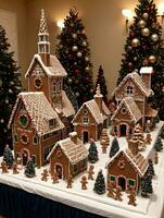 Photo Of Christmas Gingerbread Village Display. AI Generated