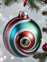 Photo Of Christmas Glass Ornament With Swirling Colors. AI Generated