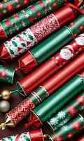 Photo Of Christmas Christmas Crackers With Festive Patterns. AI Generated