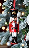 Photo Of Christmas Wooden Nutcracker Ornament. AI Generated