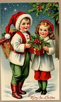 Photo Of Christmas Vintage Christmas Postcards. AI Generated