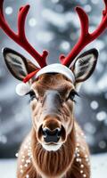 Photo Of Christmas Reindeer Antlers And A Shiny Nose. AI Generated