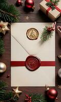 Photo Of Christmas Christmas Letter With A Wax Seal. AI Generated