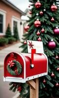 Photo Of Christmas Festive Mailbox With Cards. AI Generated