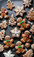 Photo Of Christmas Gingerbread Cookies On A Baking Sheet. AI Generated