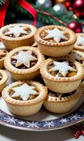 Photo Of Christmas Mince Pies On A Festive Plate. AI Generated