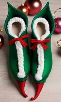 Photo Of Christmas Elf Shoes With Curled Toes. AI Generated