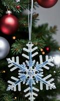 CloseUp Of A Glistening Snowflake Ornament. AI Generated photo