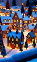 A Christmas Village Model Illuminated Softly. AI Generated photo