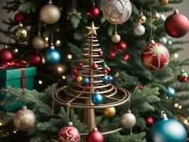 A Christmas Tree With Ornaments And Decorations. AI Generated photo