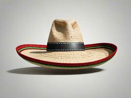 A Straw Hat With A Red And Green Band. AI Generated photo