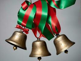Bells With Red And Green Ribbons. AI Generated photo