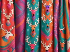 A Colorful Deer Pattern On A Curtain. AI Generated photo
