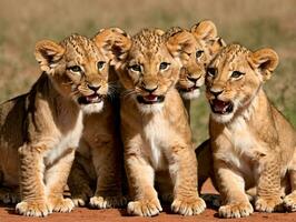 Tres joven león cachorros ai generado foto