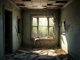 A Room With Broken Windows. AI Generated photo