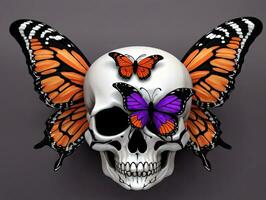 A Skull With A Butterfly On ItS Head. AI Generated photo