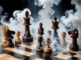 A Chess Set With Smoke Coming Out Of It. AI Generated photo