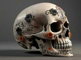 A Skull With Flowers On It. AI Generated photo