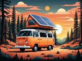 A Van With A Solar Panel On The Roof. AI Generated photo