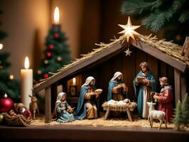 Nat Scene Of Three Wise Men And A Baby Jesus. AI Generated photo