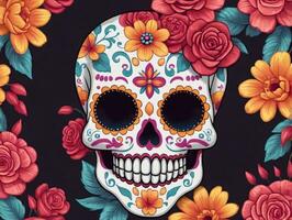 A Skull With Flowers On It. AI Generated photo