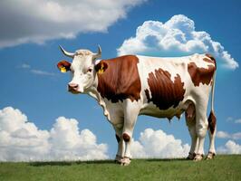 A Cow Standing On A Grassy Hill. AI Generated photo