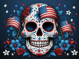 A Skull With An American Flag On It. AI Generated photo
