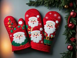 Santa Claus Mits  Set Of 3. AI Generated photo