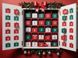 A Red And Green Advent Calendar. AI Generated photo